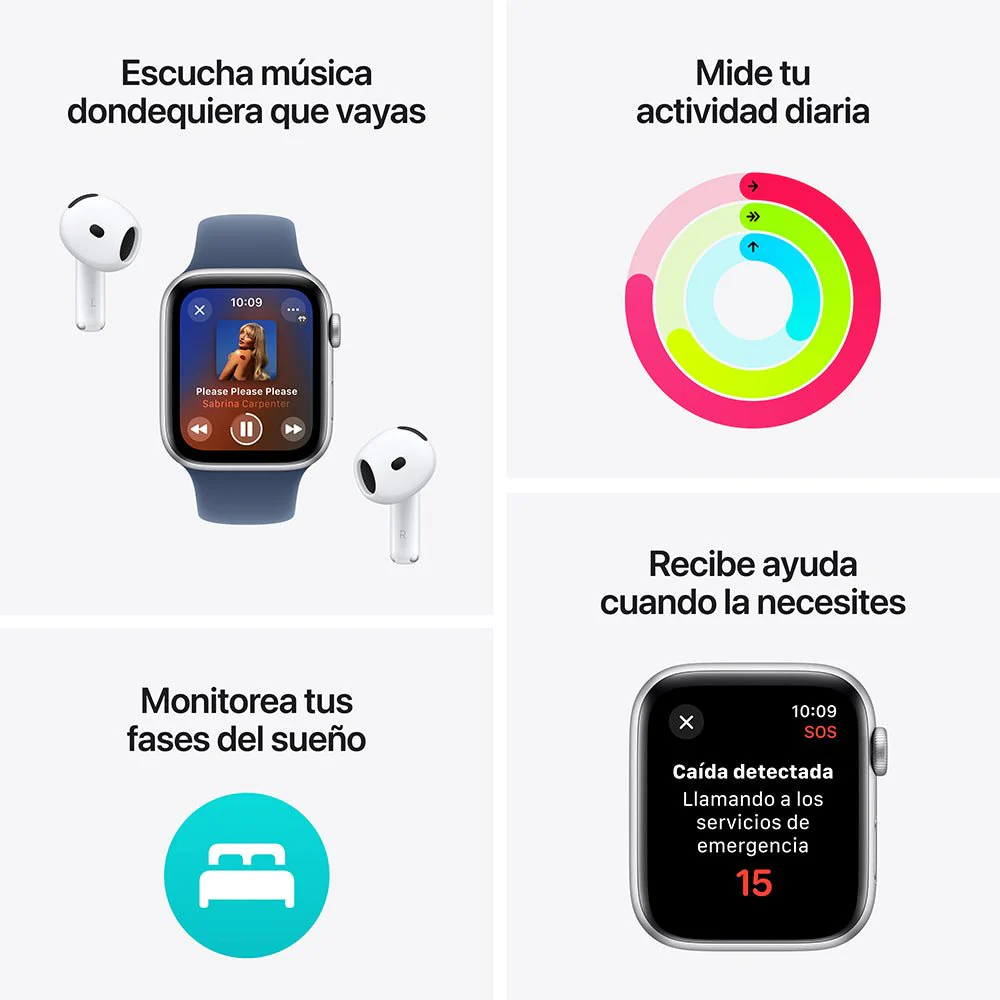 Apple Watch SE GPS • Caja de aluminio color plata de 44 mm • Correa deportiva azul denim - M/L - Image 3