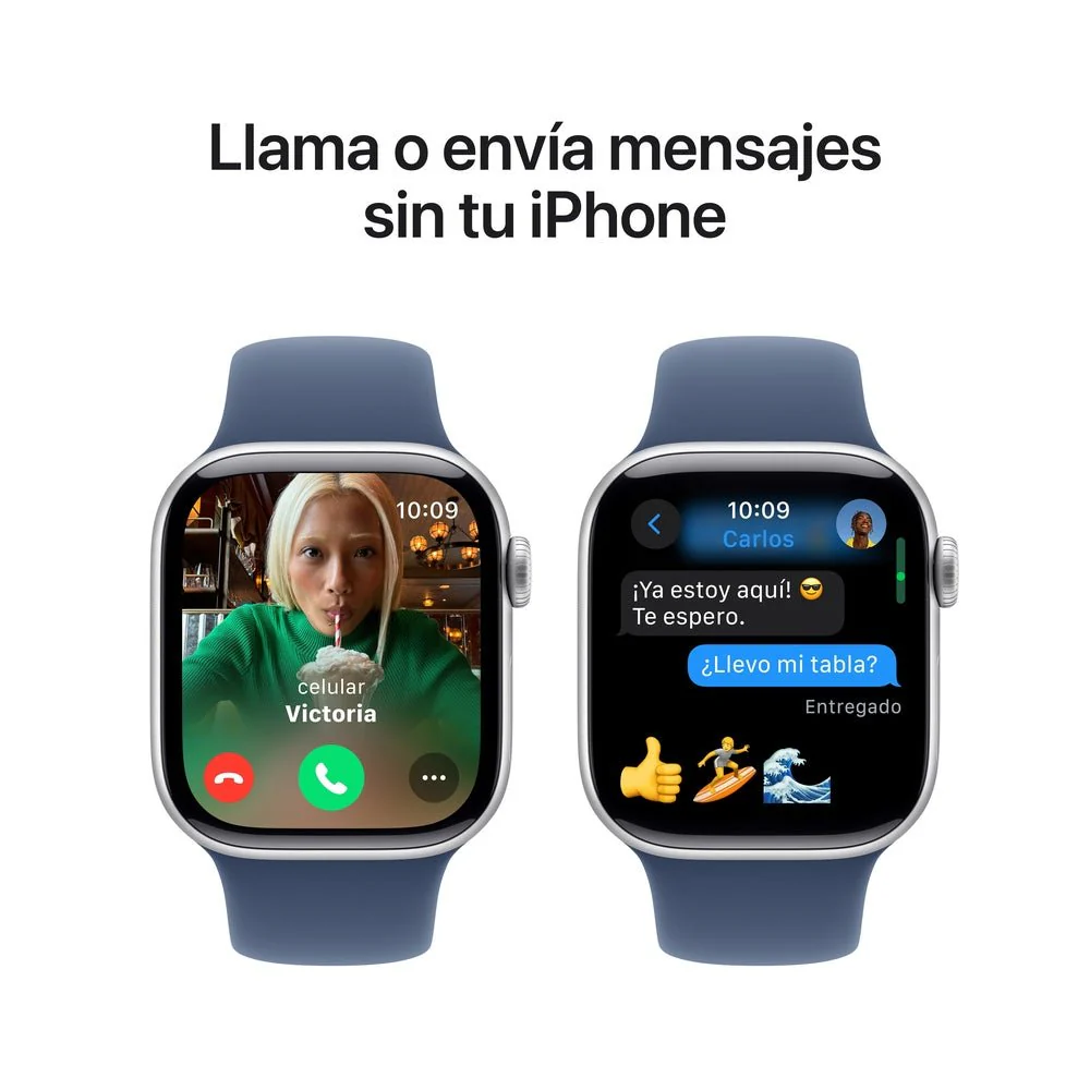 Apple Watch Series 10 GPS • Caja de aluminio color plata de 42 mm • Correa deportiva azul denim - S/M - Image 7