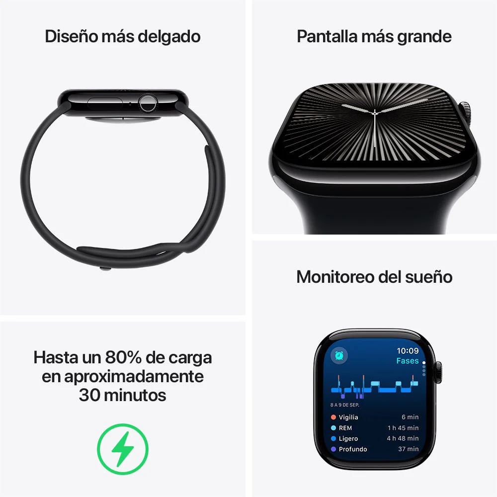 Apple Watch Series 10 GPS • Caja de aluminio color plata de 46 mm • Correa deportiva azul denim - S/M - Image 3