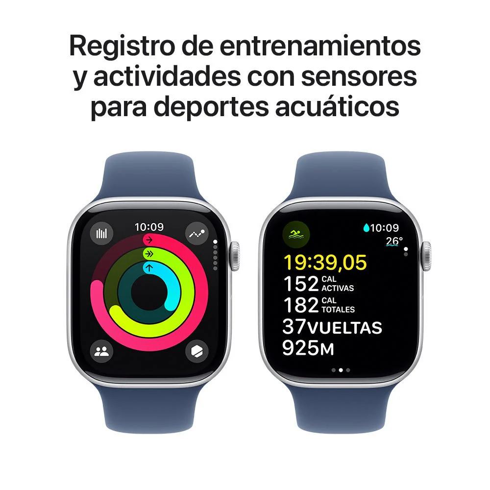 Apple Watch Series 10 GPS • Caja de aluminio color plata de 46 mm • Correa deportiva azul denim - S/M - Image 4