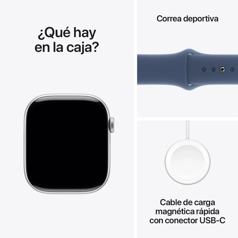 Apple Watch Series 10 GPS • Caja de aluminio color plata de 46 mm • Correa deportiva azul denim - S/M - Image 9