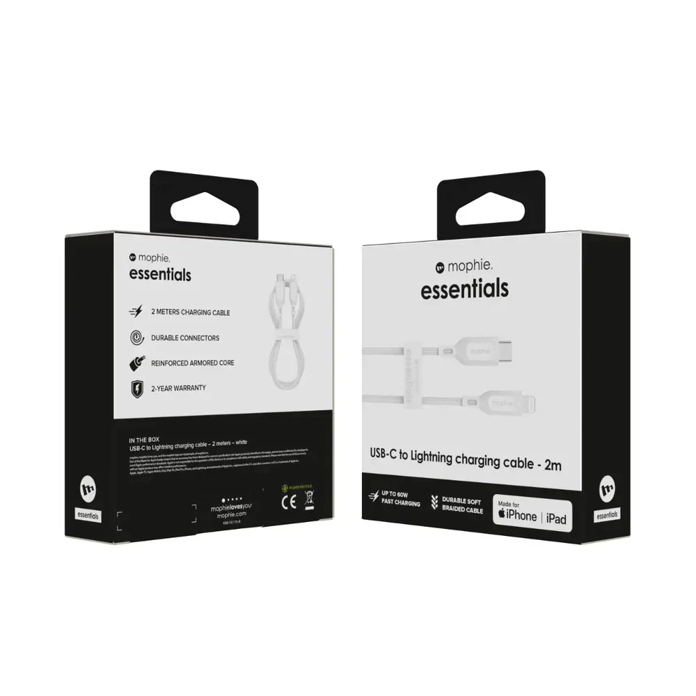 Cable Mophie trenzado USB-C a Lightning 60w 2m - Blanco - Image 5