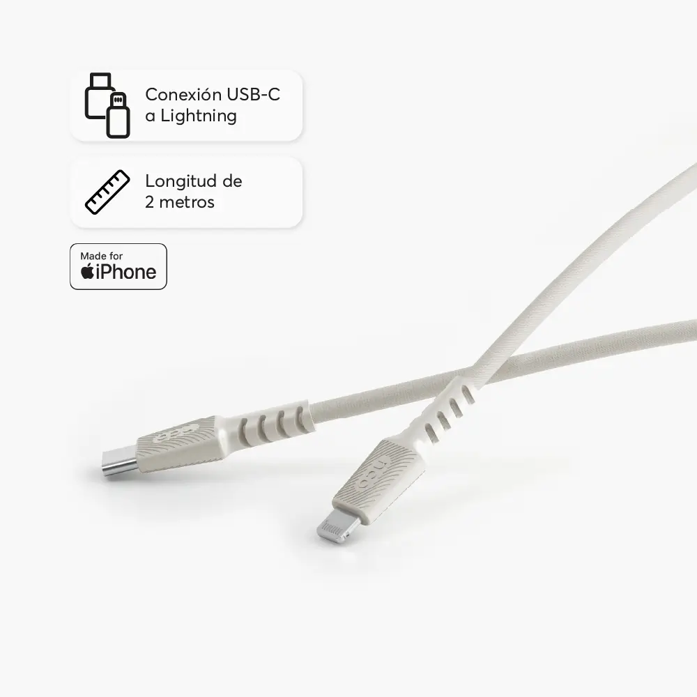 Cable Trenzado NCO PowerLite 2m USB-C a Lightning - Blanco Estrella - Image 2