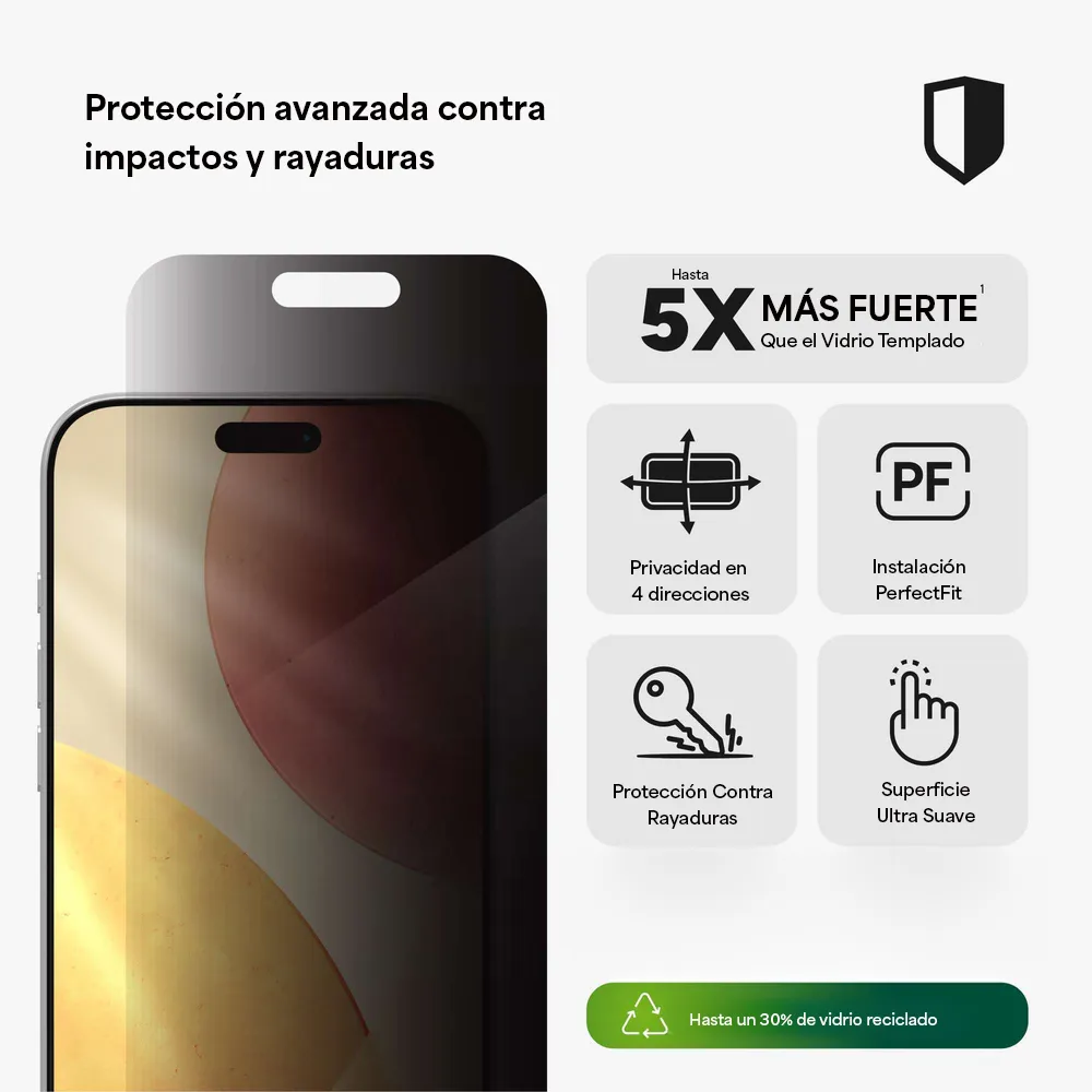 Protector de Pantalla Zagg Glass XTR Privacidad para iPhone 17 Pro Max - Transparente - Image 2